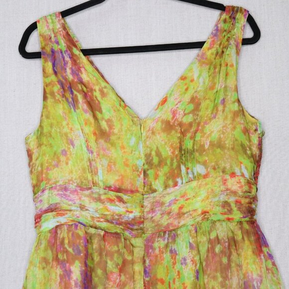 Sundance 100% Silk Fit & Flare Dress Size 10 Green Watercolor Floral Sleeveless - Picture 15 of 16